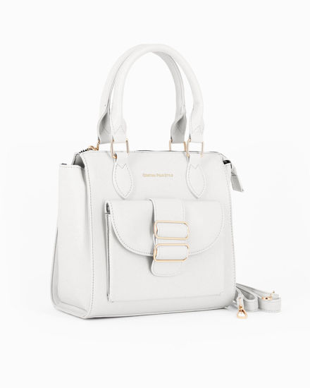 Immagine di CORTINA POLO STYLE - Borsa due manici bianca con tasca frontale con doppia fibbia sulla patta, tracolla removibile