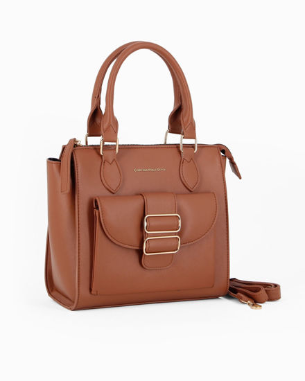 Immagine di CORTINA POLO STYLE - Borsa due manici cuoio con tasca frontale con doppia fibbia sulla patta, tracolla removibile