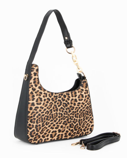 Immagine di RIFLE - Borsa a spalla leopardata con tasca posteriore e catena sul manico, tracolla removibile