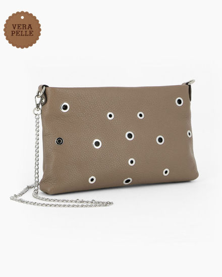 Immagine di DIVAS - Tracolla taupe in VERA PELLE con occhielli