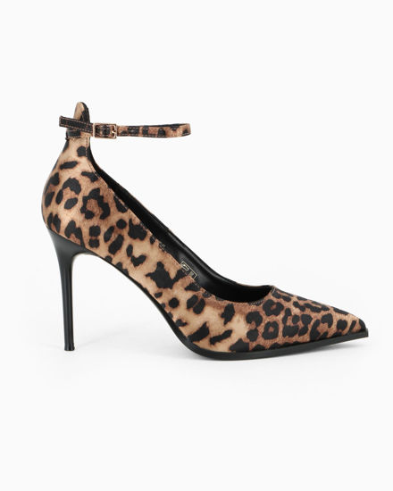 Immagine di MISS GLOBO - Décolleté leopardata in raso con cinturino alla caviglia, tacco 9CM