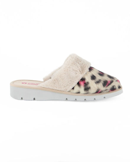 Immagine di TIGLIO - Pantofola leopardata beige con pelliccia, MADE IN ITALY