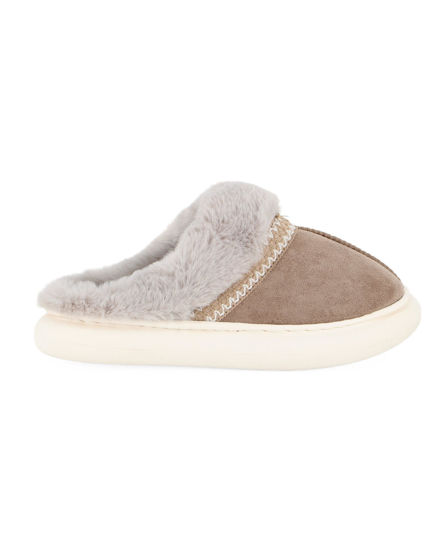 Immagine di TIGLIO RAMBLAS - Pantofola beige scamosciata da donna con pelliccia