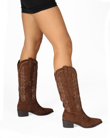Immagine di SOLEIL - Stivale texano marrone scamosciato con zip laterale, tacco 5CM