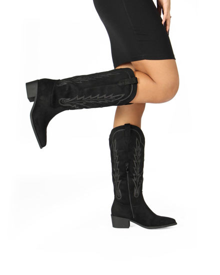 Immagine di SOLEIL - Stivale texano nero scamosciato con zip laterale, tacco 5CM