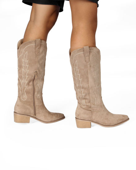Immagine di SOLEIL - Stivale texano khaki scamosciato con zip laterale, tacco 5CM