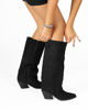 Immagine di SOLEIL - Stivale texano nero scamosciato con zip laterale e risvolto, tacco 7CM
