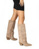 Immagine di SOLEIL - Stivale texano khaki scamosciato con zip laterale e risvolto, tacco 7CM
