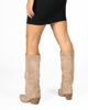Immagine di SOLEIL - Stivale texano khaki scamosciato con zip laterale e risvolto, tacco 7CM