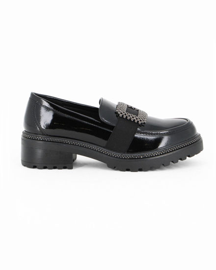 Immagine di MISS GLOBO - Mocassino nero naplak con sottopiede memory soft e fascia elastica frontale con inserto metallico