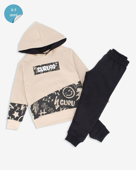 Immagine di GURU - COMPLETO TUTA FELPA BEIGE CON CAPPUCCIO DA BAMBINO
