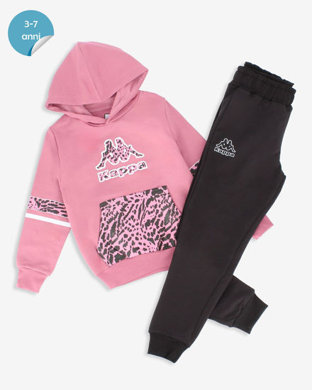 Immagine di KAPPA - COMPLETO TUTA FELPA ROSA CON CAPPUCCIO E STAMPA MACULATA DA BAMBINA