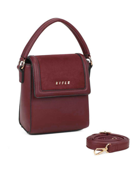 Immagine di RIFLE - Minibag bordeaux con un manico e patta scamosciata, tracolla removibile