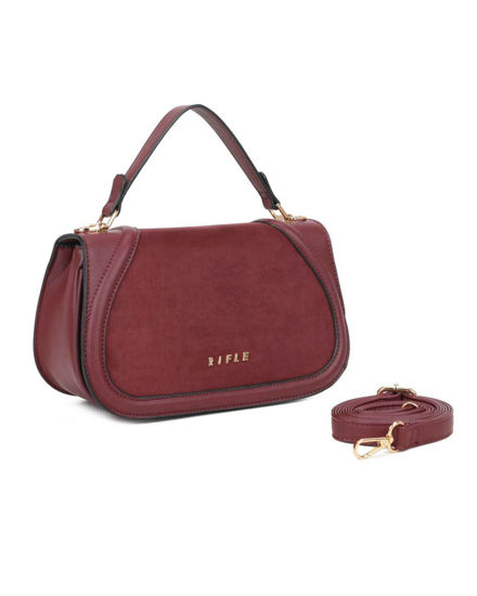 Immagine di RIFLE - Borsa a mano bordeaux con patta scamosciata, tracolla removibile
