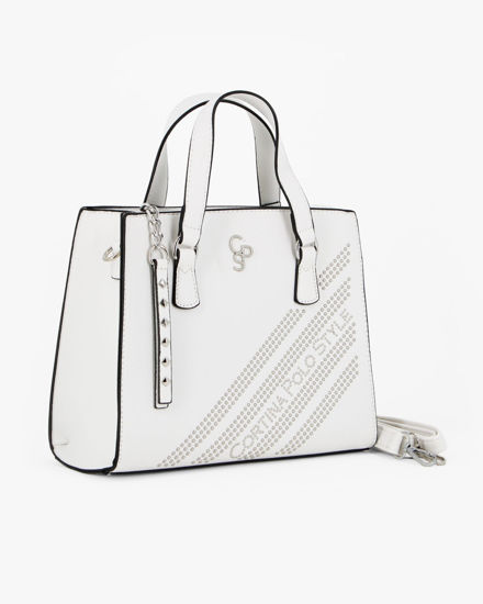 Immagine di CORTINA POLO STYLE - Borsa due manici bianca con borchie, tracolla removibile