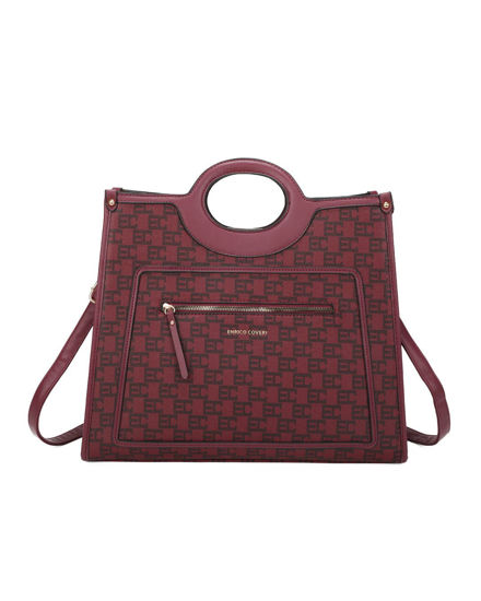 Immagine di ENRICO COVERI - Borsa a mano bordeaux loggata con tasca frontale e posteriore, tracolla removibile