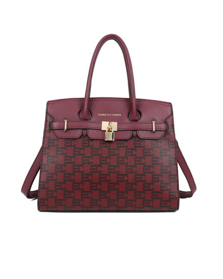 Immagine di ENRICO COVERI - Borsa a mano bordeaux loggata con tasca posteriore e cinturino con dettaglio lucchetto, tracolla removibile