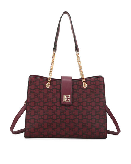 Immagine di ENRICO COVERI - Borsa shopping bordeaux loggata con pattina e tasca posteriore, tracolla removibile