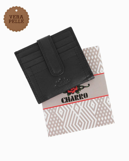 Immagine di CHARRO - Portacarte nero in VERA PELLE da uomo con pattina