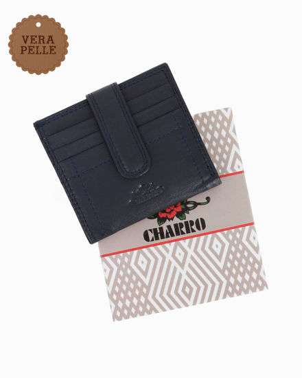 Immagine di CHARRO - Portacarte blu in VERA PELLE da uomo con pattina
