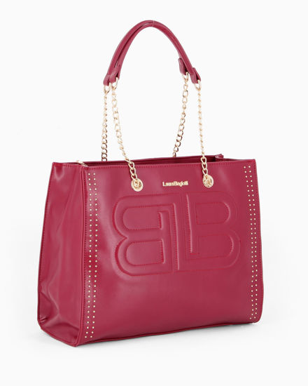 Immagine di LAURA BIAGIOTTI - Borsa due manici rubino con borchie e logo frontale