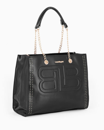 Immagine di LAURA BIAGIOTTI - Borsa due manici nera con borchie e logo frontale