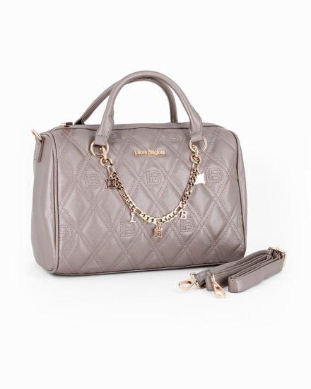 Immagine di LAURA BIAGIOTTI - Borsa due manici metal con parte frontale loggata e catenina con ciondoli, tracolla removibile