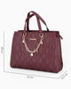 Immagine di LAURA BIAGIOTTI - Borsa due manici bordeaux con parte frontale loggata e catenina con ciondoli, tracolla removibile
