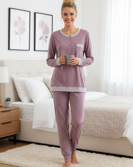 Immagine di INFIORE - PIGIAMA MICROPIN MANICA LUNGA MALVA DA DONNA