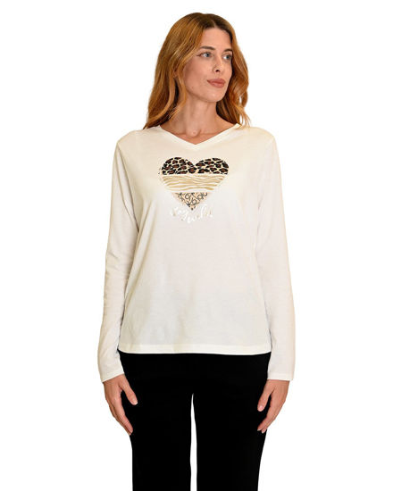 Immagine di T-SHIRT ML COLLO V HEART STAY WILD MILK