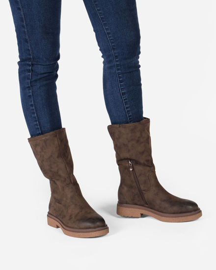 Immagine di RIFLE - Stivale caffè da donna con zip laterale e pelliccia interna