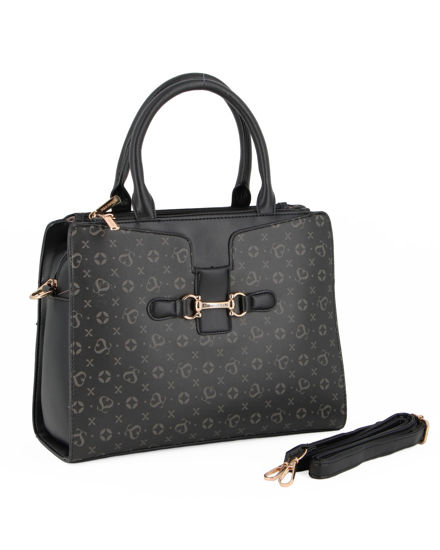 Immagine di SOLO SOPRANI - Borsa due manici nera loggata con morsetto e tre scomparti principali, tracolla removibile