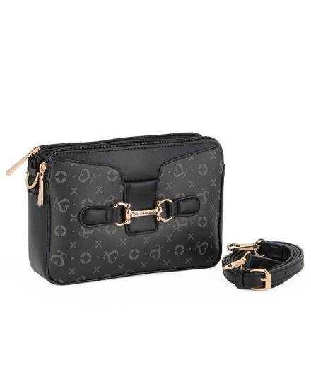 Immagine di SOLO SOPRANI - Tracolla nera loggata con morsetto e tre scomparti principali