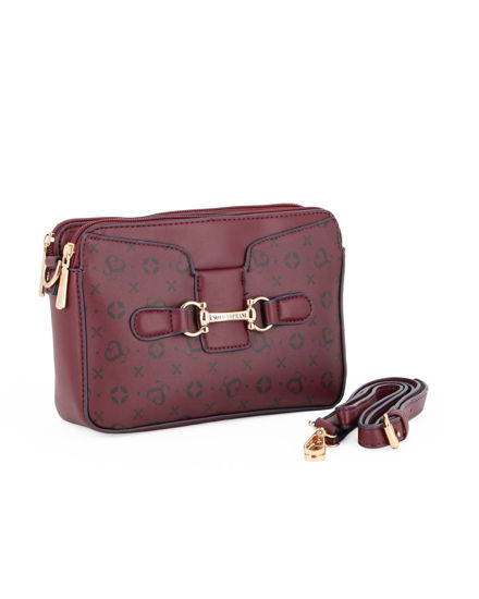 Immagine di SOLO SOPRANI - Tracolla bordeaux loggata con morsetto e tre scomparti principali