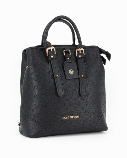 Immagine di SOLO SOPRANI - Zaino nero loggato con tre scomparti principali e due manici con fibbie