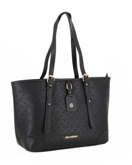 Immagine di SOLO SOPRANI - Borsa shopping nera loggata con ciondolo frontale