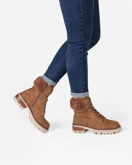 Immagine di RIFLE - Scarponcino cappuccino da donna con lacci, zip laterale e pelliccia