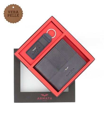 Immagine di ARMATA DI MARE - Set regalo composto da portafoglio e potachiavi blu in VERA PELLE