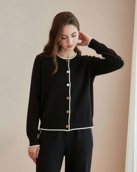 Immagine di BACHATA - Cardigan manica lunga nero e bianco con bottoni da donna