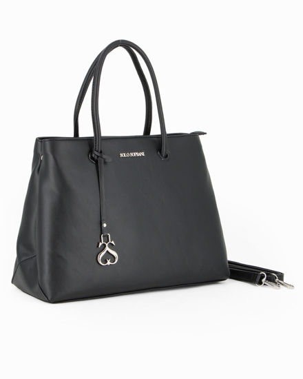 Immagine di SOLO SOPRANI - Borsa due manici nera con tre scomparti interni, tracolla removibile