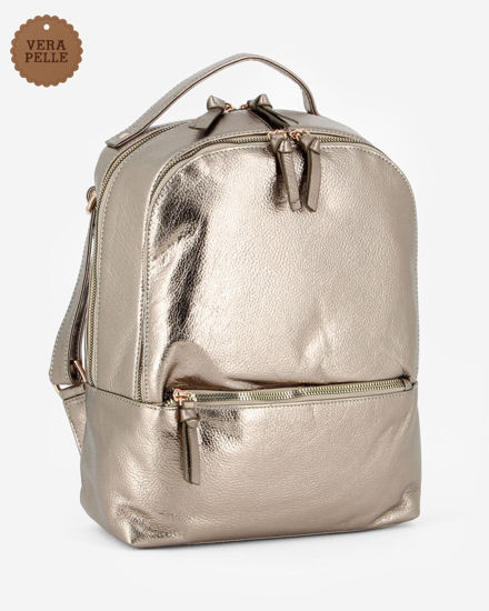 Immagine di CHESTER POLO ACADEMY - Zaino platino in VERA PELLE con due scomparti principali e tasca frontale
