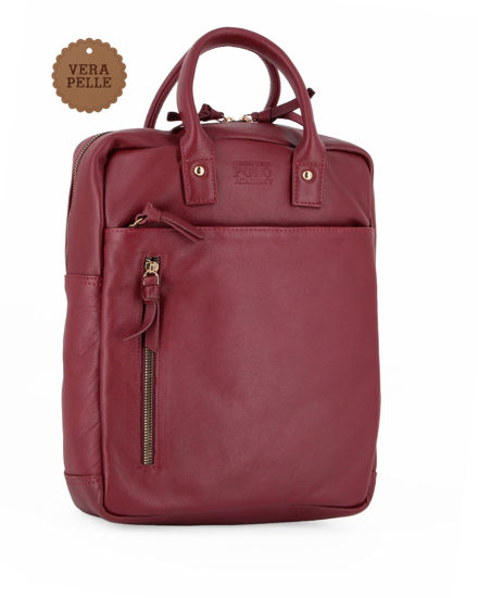 Immagine di CHESTER POLO ACADEMY - Zaino rubino in VERA PELLE con due manici e doppia tasca frontale