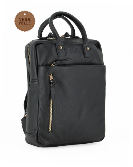 Immagine di CHESTER POLO ACADEMY - Zaino nero in VERA PELLE con due manici e doppia tasca frontale