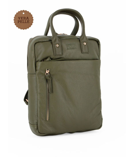 Immagine di CHESTER POLO ACADEMY - Zaino verde in VERA PELLE con due manici e doppia tasca frontale
