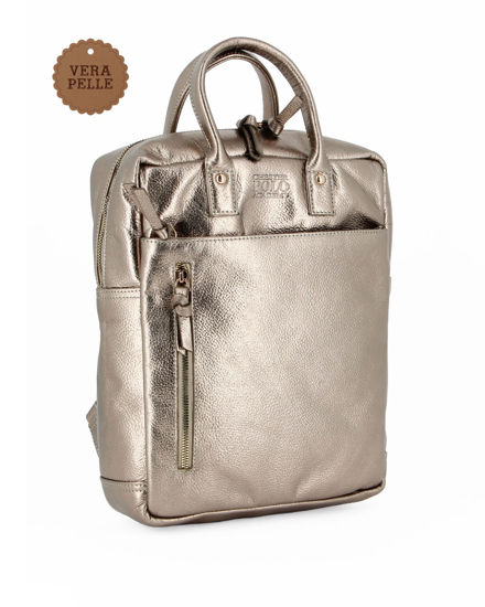 Immagine di CHESTER POLO ACADEMY - Zaino platino in VERA PELLE con due manici e doppia tasca frontale