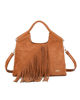Immagine di ENRICO COVERI - Borsa a mano cuoio scamosciata con frange e tasca posteriore, tracolla removibile