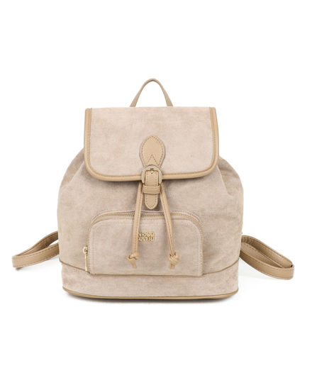 Immagine di ENRICO COVERI - Zaino taupe scamosciato con tasca frontale, patta e coulisse