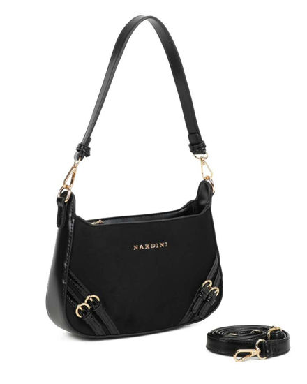Immagine di NARDINI - Borsa a spalla nera con parte frontale scamosciata, tracolla removibile