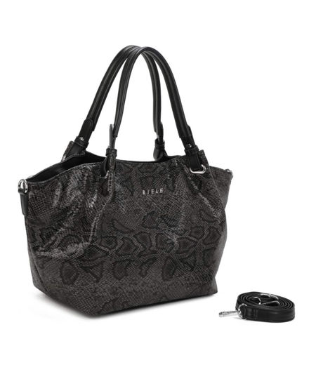 Immagine di RIFLE - Borsa due manici nera pitonata con tasca posteriore, tracolla removibile