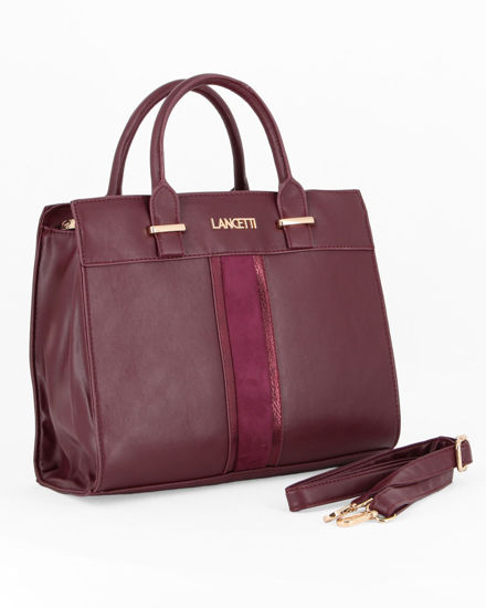 Immagine di LANCETTI - Borsa a due manici bordeaux con dettaglio frontale scamosciato,tracolla removibile